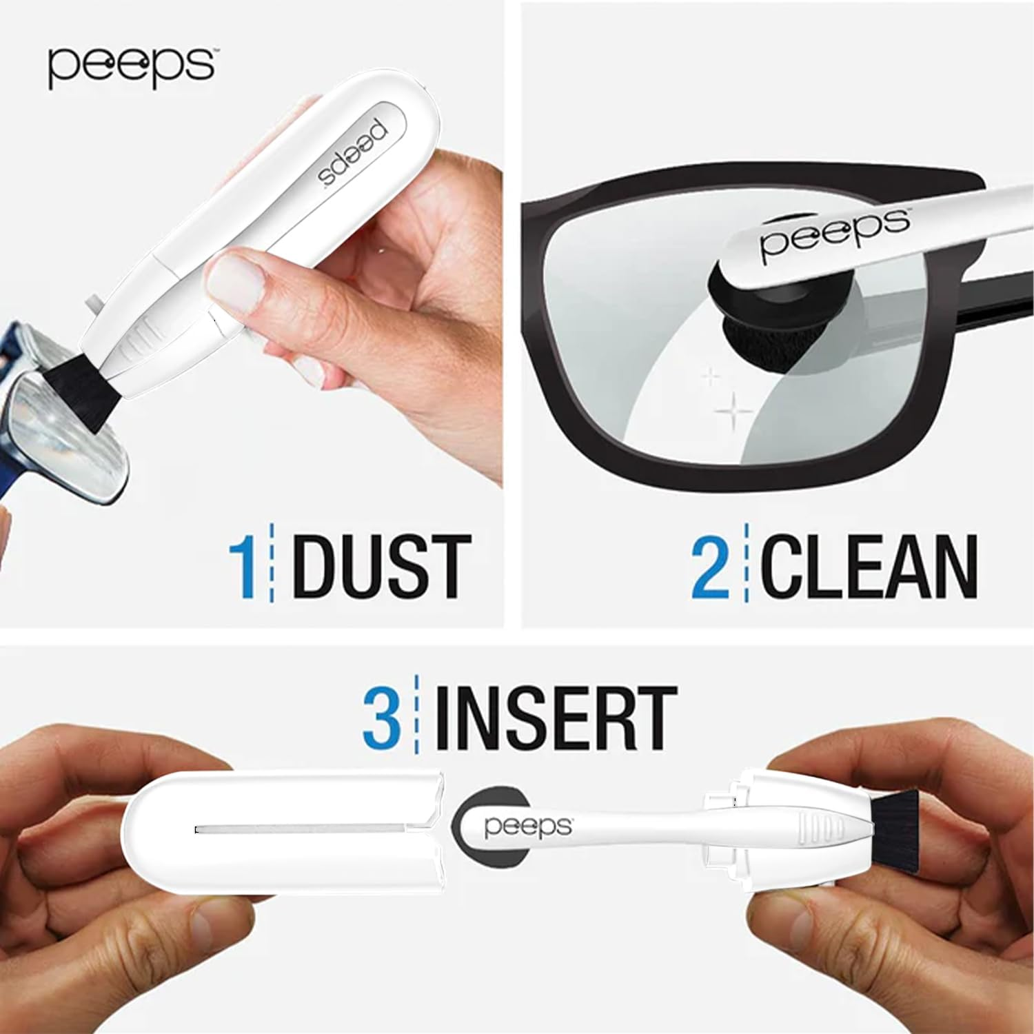 Peeps Compact Glasses Cleaner by Carbonklean | Removes Fingerprints, Smudges | Reusable (500+ Times), Non-Abrasive | Safe for Sunglasses, Reading Glasses, Safety Glasses | 3-Piece Pack image number 2