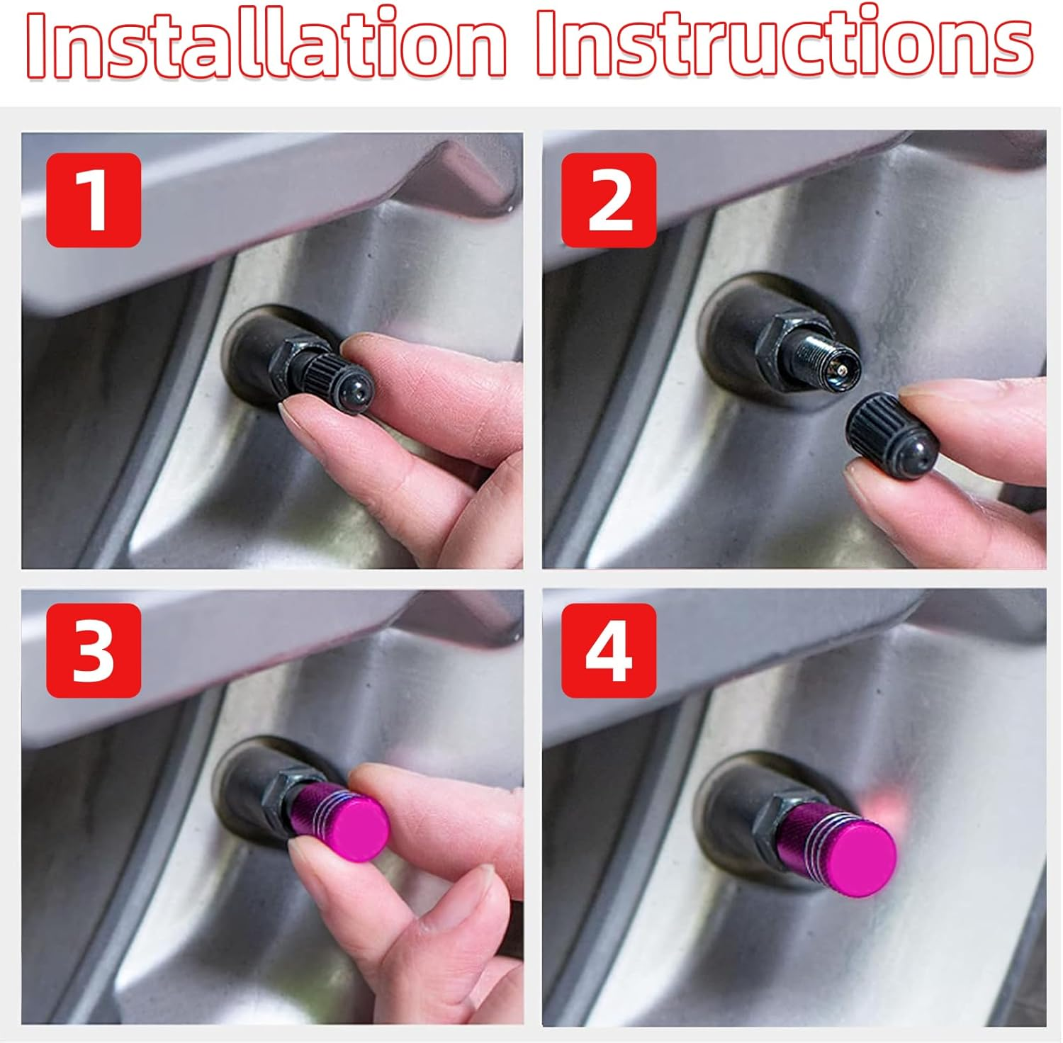 Ziciner 8 PCS Tire Valve Stem Cap Cover, Dustproof Valve Cover with Rubber Ring, Corrosion Resistant Leak-Proof Aluminum Alloy Wheel Valve Covers for Car, Truck, Motorcycle, Bike (Pure Color Pink) image number 3