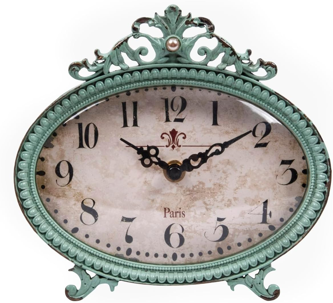 Creative Co-Op Distressed Pewter, Cream Mantel Clock
