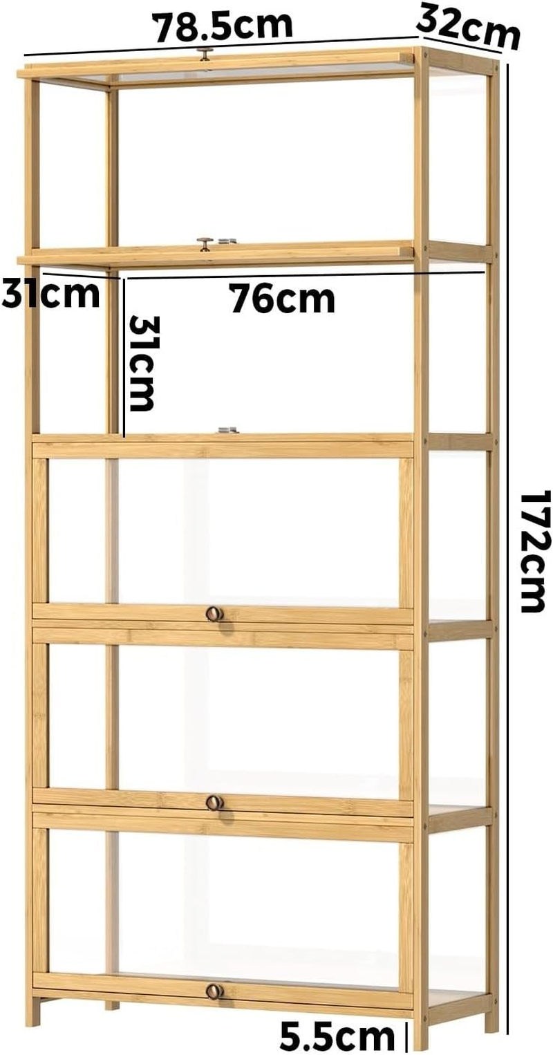 Oikiture Display Cabinet with 5-Tier Shelves Storage Cabinet Diplay Shelves Oak - 580-Black image number 4
