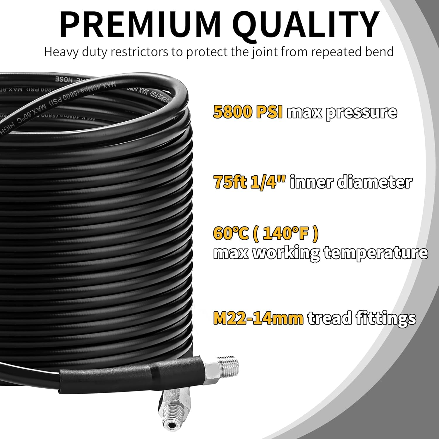 Pressure Washer Sewer Jetter Kits,100Ft X1/4" Hydro Drain Jetter Cleaner Hose, Rotating and Button Nose Sewer Jetting Nozzles Waterproof Tape,Orifice 4.0 4.5,1/4 Inch NPT,5800 PSI