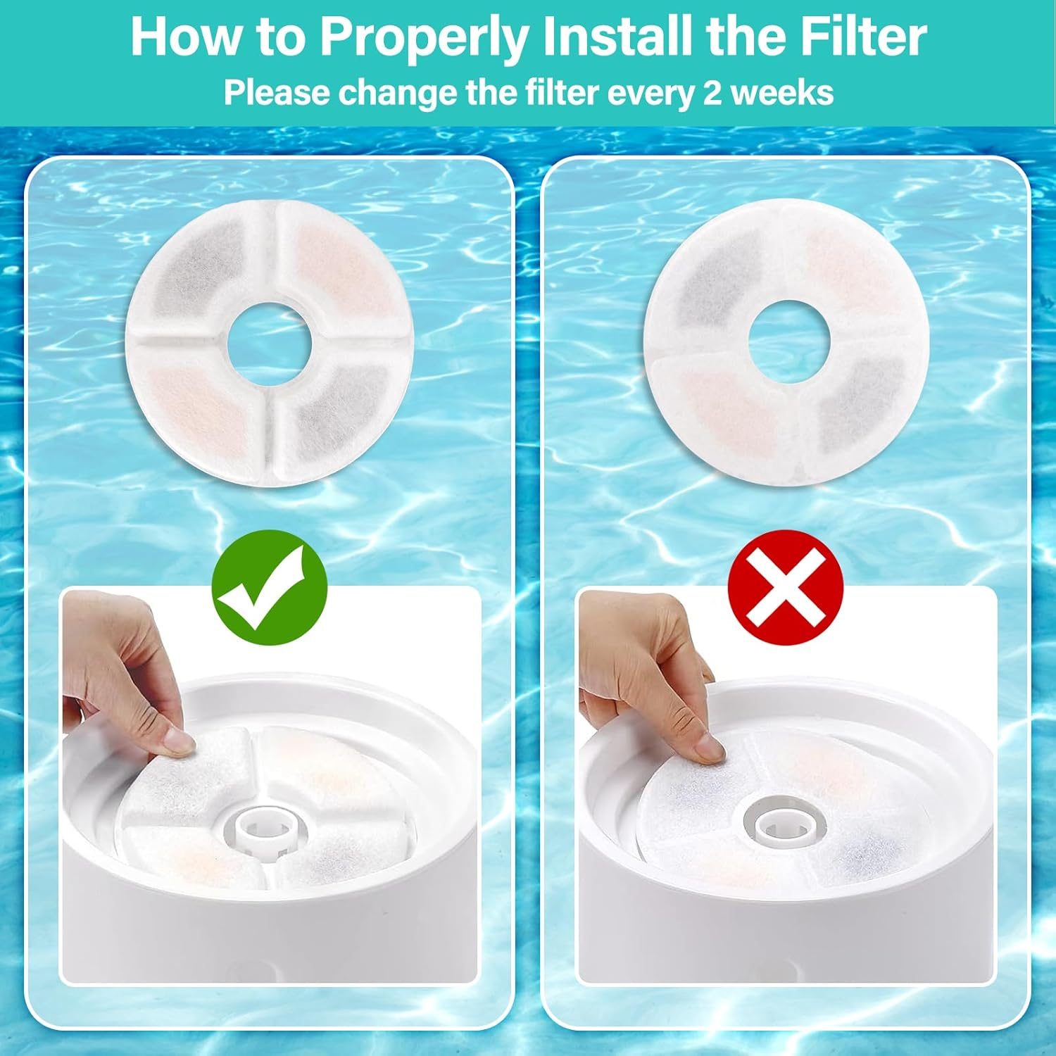 AUTENS Cat Water Fountain Replacement Filters with 3 Filtration System for 84Oz/2.5L Automatic Cat Fountain （4 Pack） image number 6