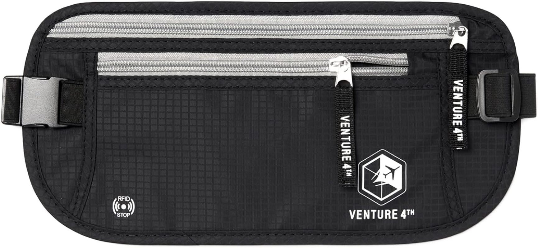 VENTURE 4TH Money Belt - Slim Passport Holder RFID Blocking Pouch to Protect Cash, Credit Cards and Travel Documents