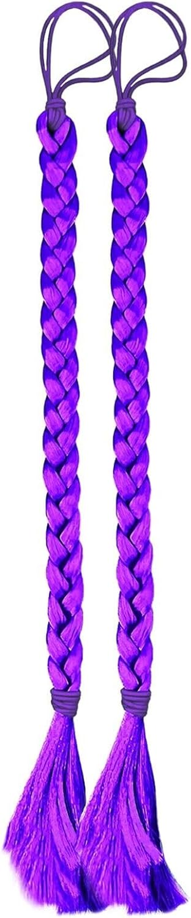 2Pcs Braided Ponytail 45Cm Hair Band Kids Braiding Hair Extensions Girls Wig (Purple) image number 5