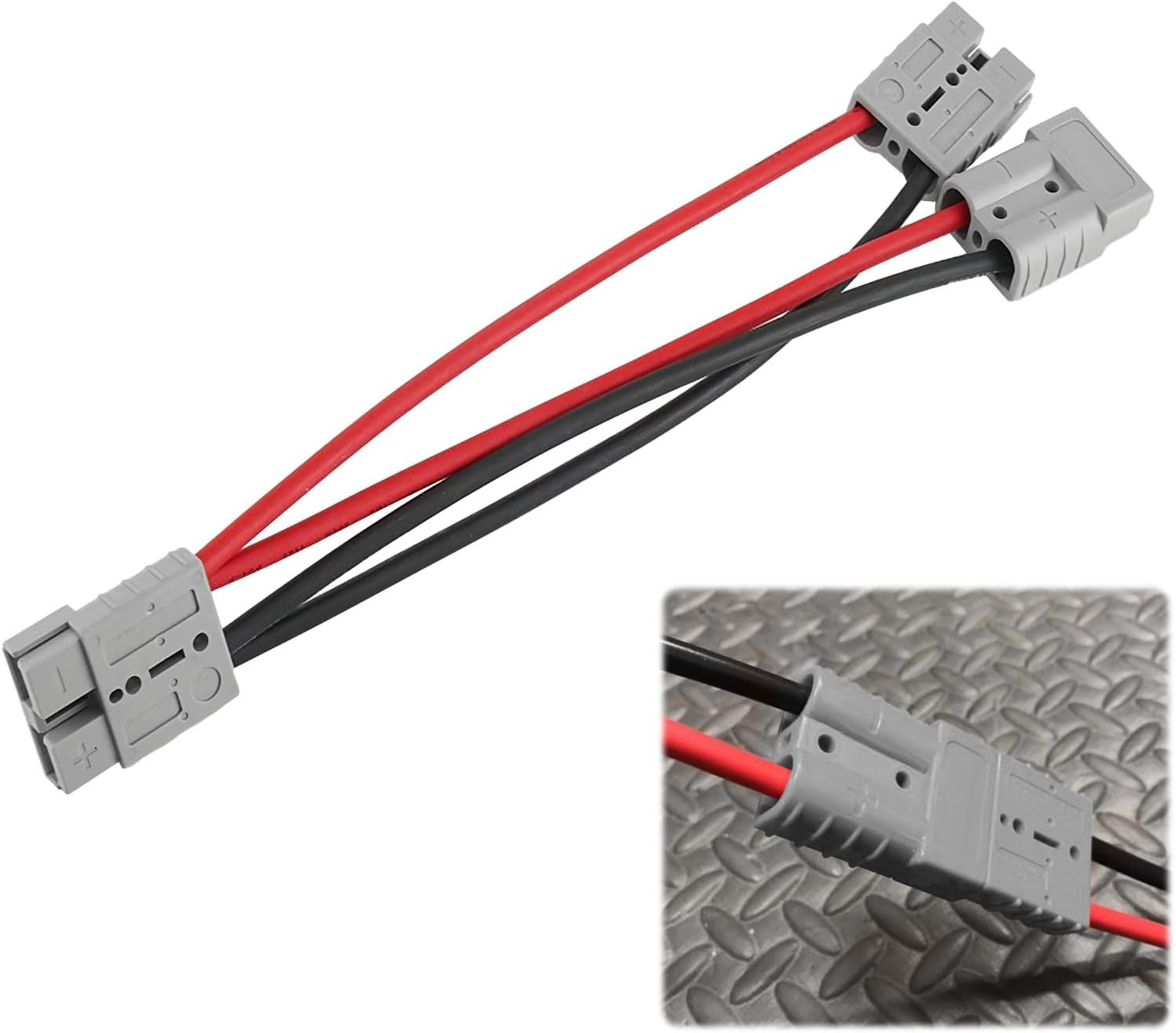 Anderson Plug Extension Cable, Anderson Style Plug Connectors, Polarity Adapter, 50A 1 to 2 Connector Double Y Adapter, 6Mm Battery Cable for Car, Rv,Truck,Trailer,Winch,Forklift image number 5