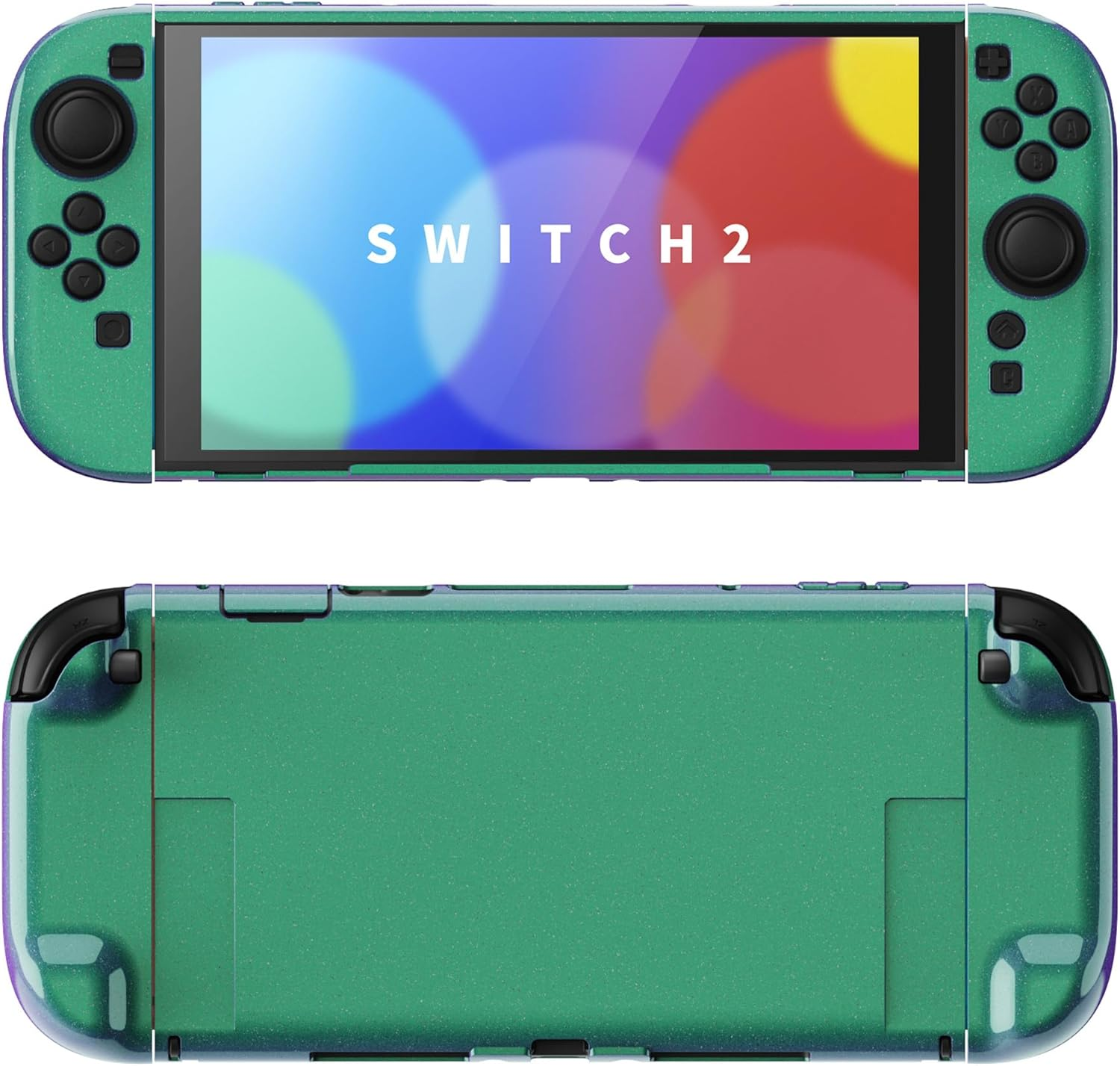 Playvital Solid Color Series Protective Case for Nintendo Switch 2, Anti-Scratches Hard Shell Dockable Grip Cover with Extra Foldable Stand & Thumb Grips for Nintendo Switch 2 - Chameleon Green Purple image number 2