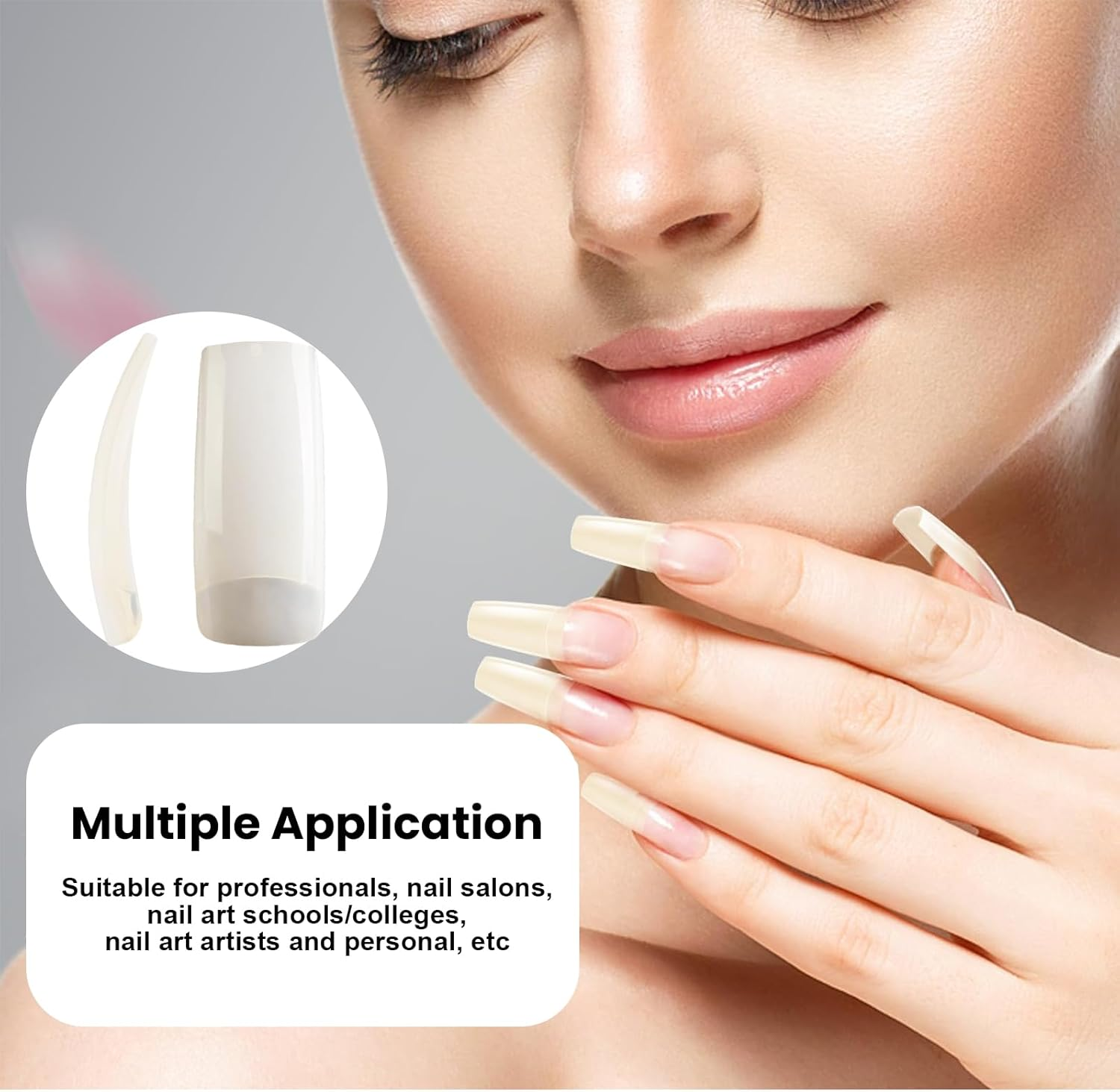 Agwenkui 500 Pcs Natural False Nails Tips Lady French Style Acrylic - Artificial Tip Manicure with Box of 10 Sizes for Nail Art Salons and Home DIY French Style Acrylic Nails image number 1