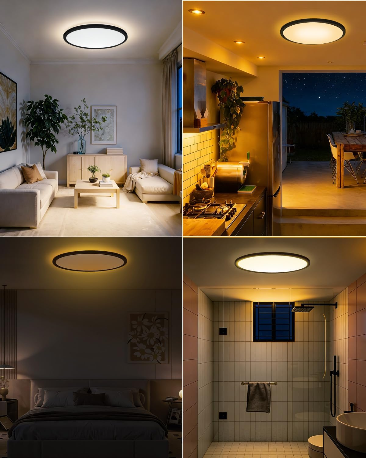 Doright 24W LED Flush Mount Ceiling Light, 12 Inch round LED Ceiling Light Flat with Remote Control, 2400LM, 3000K/4000K/6500K, Dimmable, Timer Function, Night Light Mode - Black image number 5