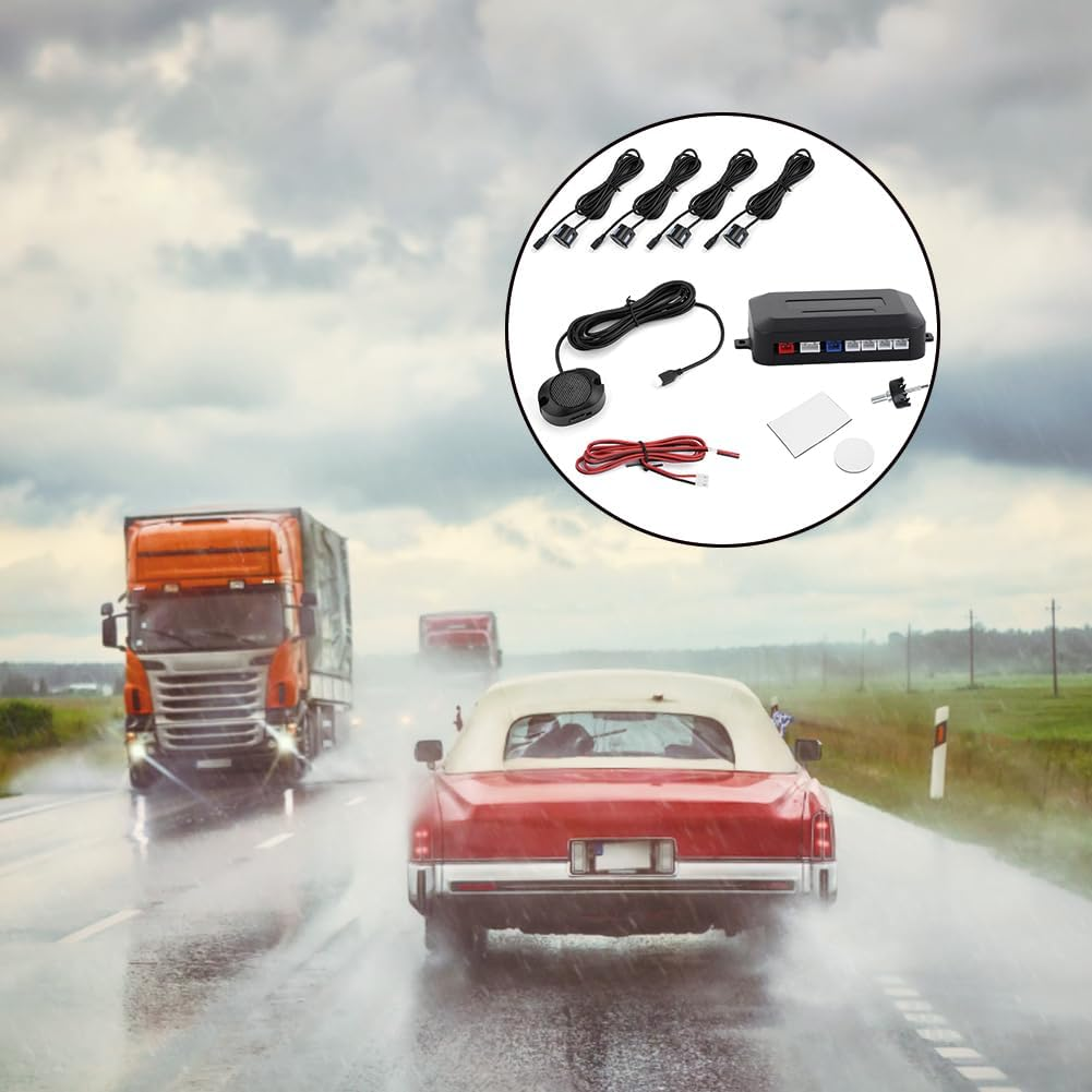 Joyzan Parking Sensor, Garage Car Vehicle Reverse Backup Radar System with 4 Sensors Beep Park Assistance Kit Distance Info Video Output Sound Warning Alarm Buzzer Reminder for Safe Driving Auto RV image number 3