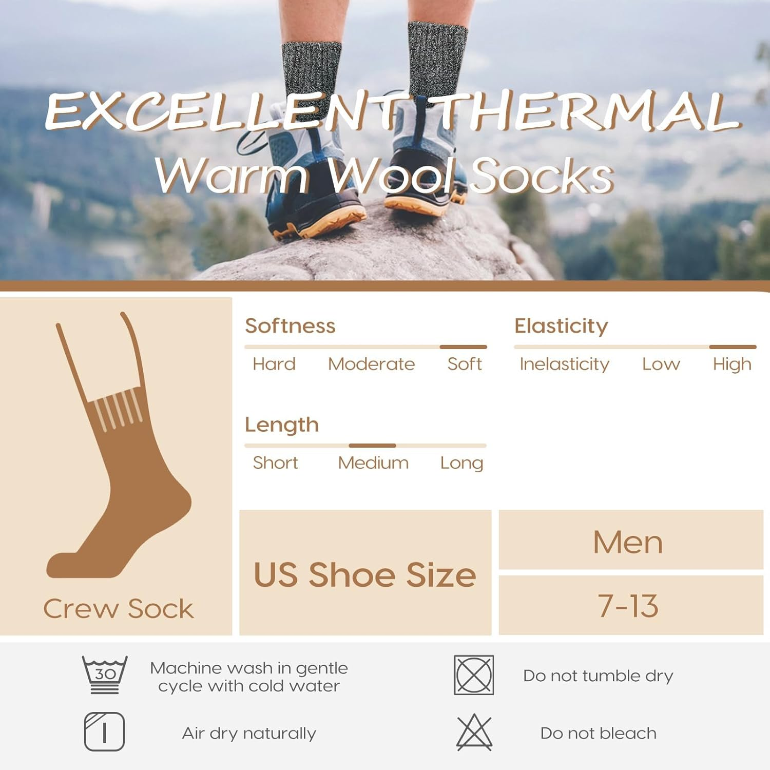 (5 Pairs) ZANZER Wool Socks Men'S Winter Mid-Tube Warm Socks Autumn and Winter Thickened and Plush Long Socks