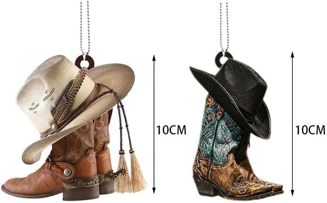 1Pc Car Rear View Mirror Pendant,Charm Auto Interior Rearview Decor,Personalized Cowboy Boots and Hats Flat,Acrylic Car Hanging Ornament Auto Interior Mirrors Interior, Body and Trim,Replacement Parts image number 3