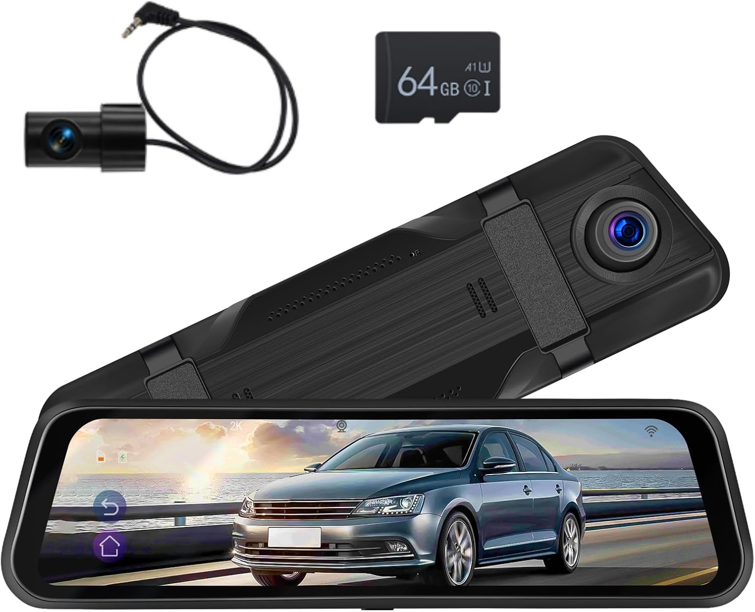 Rimoody 9.66" 2K Mirror Dash Cam 3 Channel Front 2K +Inside 1080P+ Rear 1080P, Rearview Mirror Camera, Touch Screen Front and Rear, G-Sensor Parking Assistance Night Vision 64GB Card image number 5