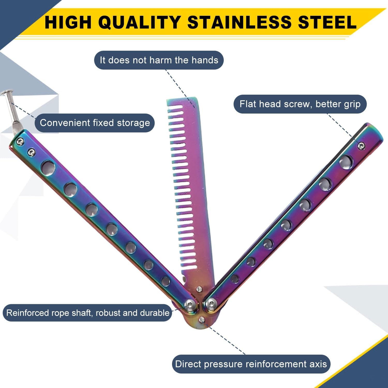 KOMUNJ 1 Piece Butterfly Comb Stainless Steel Foldable Butterfly Comb Pocket Comb Spring Hair Comb for Hair Barber Comb Hair Styling Accessories image number 6