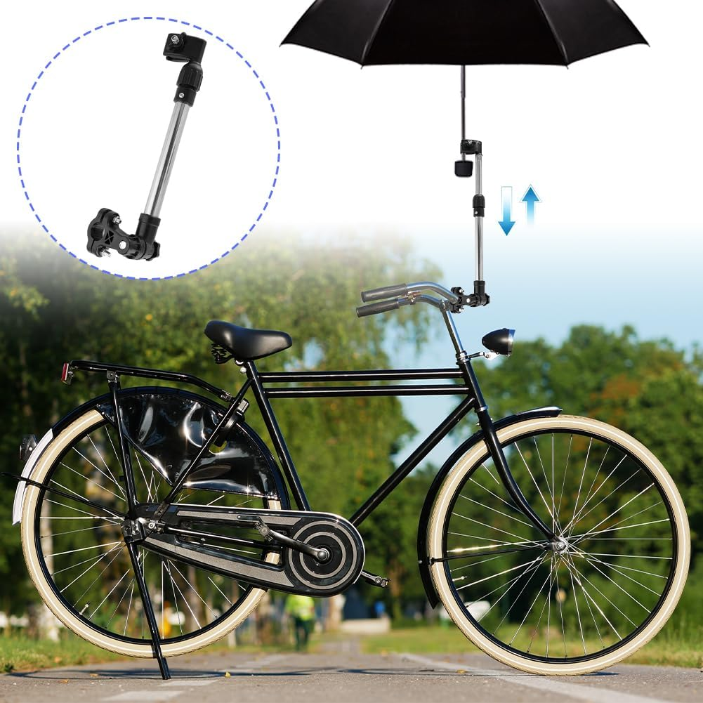 Umbrella Mount Holder, Bicycle Umbrellas Stand Adjustable 360 &deg; Retractable Stainless Steel Bike Support Bar Holder Mounted Frame Handle Connector for Electric Walker Wheel Chair Cart Pram