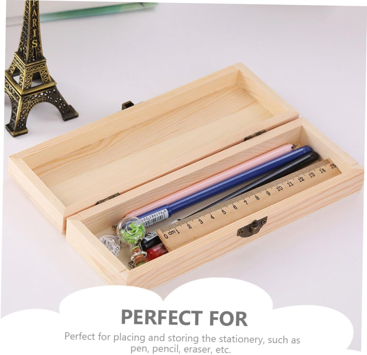 TEHAUX Wooden Pen Storage Box 2Pcs, Blank Pencil Box for Students, Large 21X7X3.8Cm Solid Wood Organizer Suitable for School and Office Desk Accessories image number 5