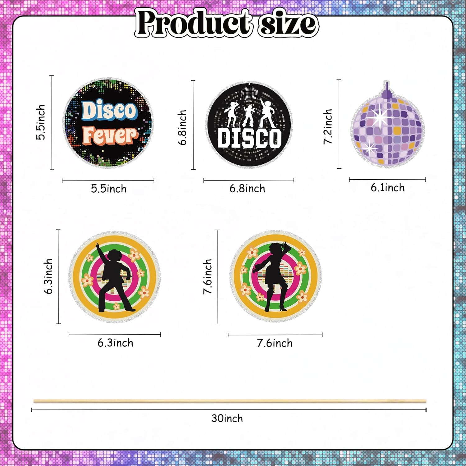 Back to 70S Centerpiece Sticks - 15Pcs 70S Disco Party Themed Birthday Table Toppers - 70S Nostalgic Party Supplies Disco Ball Music Theme Party Birthday Party Wedding Party Decorations image number 5