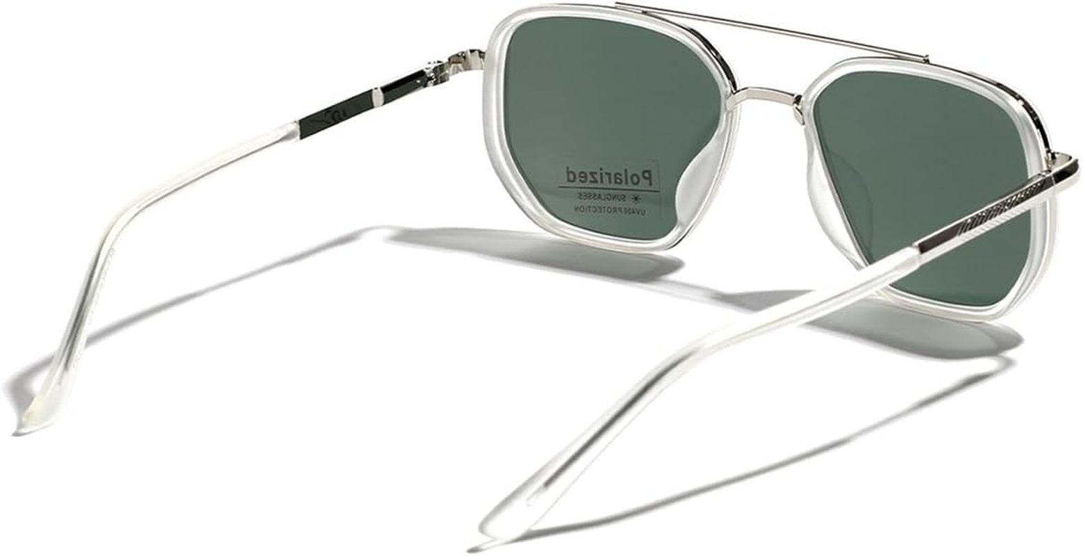 LIGOES TR90 Polarised Sunglasses Retro Square Flattop Sunglasses Double Bridge Full Frame UV400 Lens Glasses image number 1