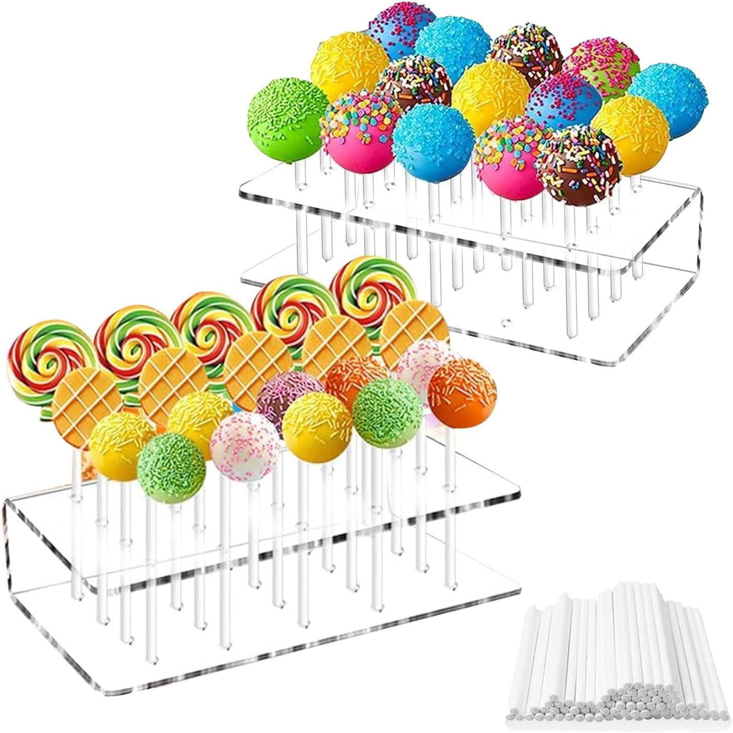 Cake Pop Stand 15Holes, Cake Pops Display Stand with 100 Cake Pop Sticks,Clear Acrylic Lollipop Holder, Cake Pops Display Holder for Weddings Birthday Parties Anniversaries Halloween Candy Red (1Pcs)