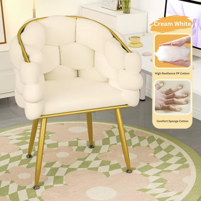 Bubble Chair Modern Lounge Sofa Barrel-Shaped Backrest Velvet Fabric Vanity Chair for Living Room or Bedroom, Makeup, Office, Fining Room (White Gold)