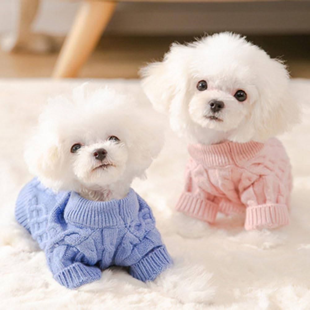 Small Dog Cat Sweaters, Puppy Jumper Sweater Warm Pullover Fleece Dog Jacket Winter Dog Clothes Cute Soft Turtleneck Knitted Classic Twist Striped Clothes for Small Medium Dogs Cat (Blue, X-Small)