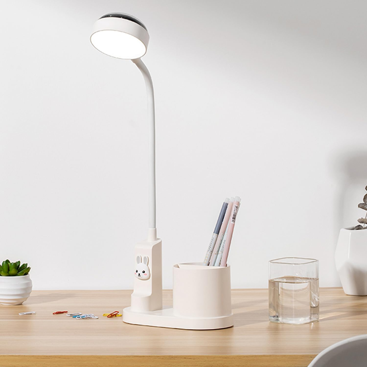 SONVIEE Children'S Desk Lamp, LED Desk Lamp Astronaut with Pen Holder, Gooseneck Table Lamp, Children'S Study Lamp, Reading Lamp with Projection Pencil Holder (Rabbit - White) image number 3