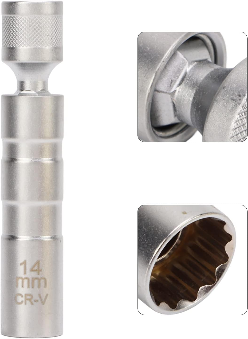 Magnetic Swivel Spark Plug Socket, Chrome Vanadium Alloy Steel 3/8In Drive Wobble Spark Plug Sleeve 14Mm Base for Car image number 6