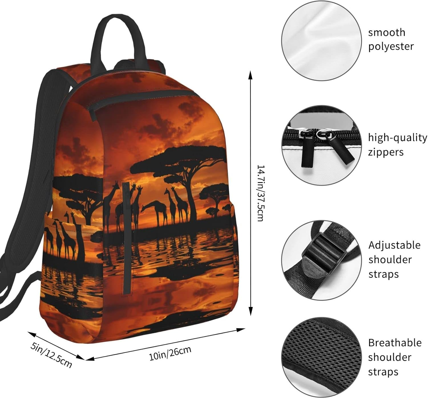 Obabo Peaks Owl Light Leisure Backpack,Laptop Backpack,Travel Bags,Multi-Purpose Backpack,Unisex,Portable,Comfort - Animales Horses image number 5