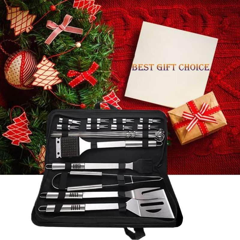 BBQ Accessories Kit - 20Pcs Stainless BBQ Grill Tools Set for Smoker Camping Barbecue Grilling Tools BBQ Utensil Set Outdoor Cooking Tool Set with Canvas Bag Gift for Thanksgiving Day, Christmas image number 5