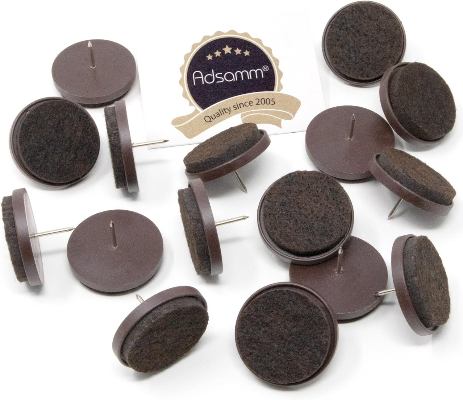 Adsamm FP-N-BR-35-16 FP-N-BR-35 16 X Felt Pads with Nail, Brown, &Oslash; 35 Mm