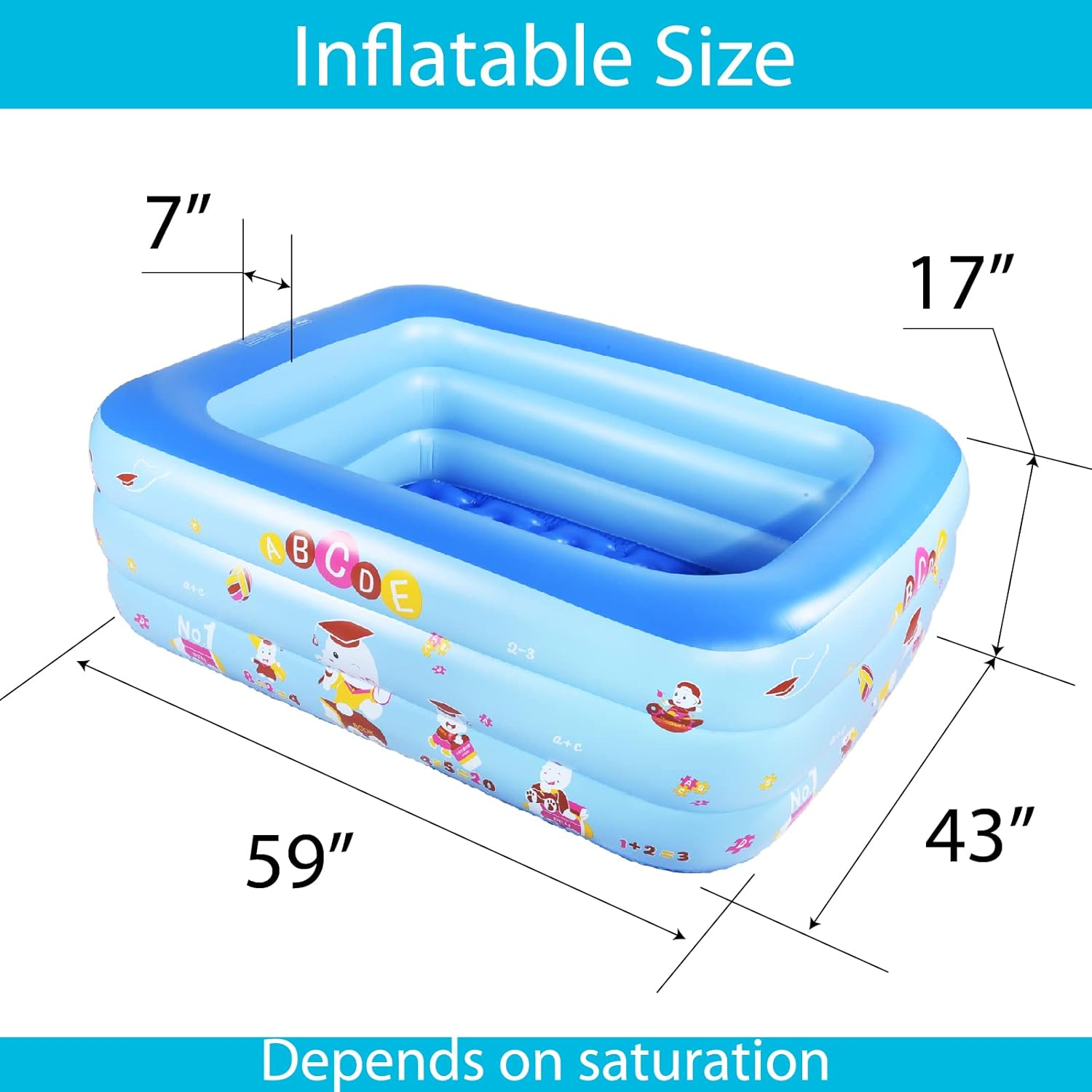 Inflatable Pool for Indoor or Outdoor, 59"&times;43"&times;20" Summer Fun, Kids Pool with Inflatable Soft Floor, Ball Pit image number 3