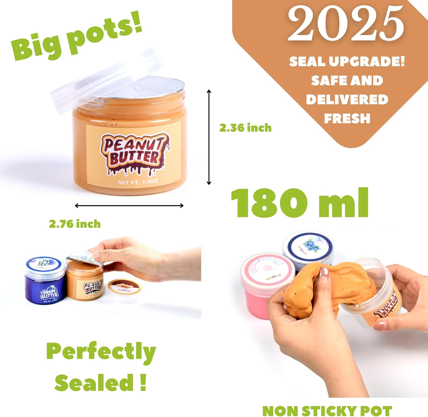 Toysbutty Make Slime Kit for Girls Boys, 6 Pack Different Scented & Premade Slime in 28 Oz Containers with Fruit Charms, Fluffy, Glitter, Butter, Green, Clear Crystal Slime, Art & Crafts Toys for Kids image number 2