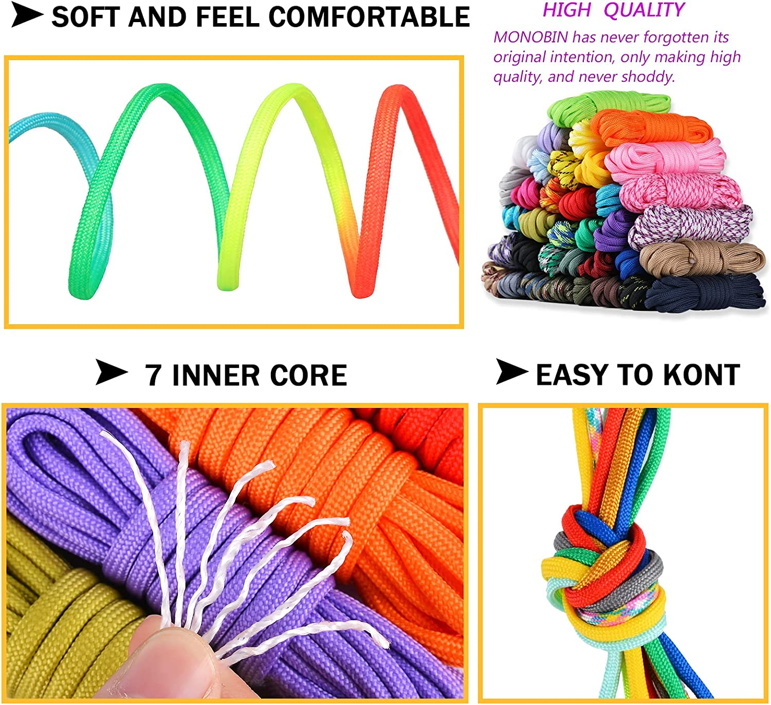 MONOBIN 36 Colors 10Ft Paracord 550 Combo Kit, Paracord Bracelets Making Kit - Multifunction Paracord Rope with Instruction for Making Lanyard, Dog Collar, Idea for Gift (36 Colors A) image number 4