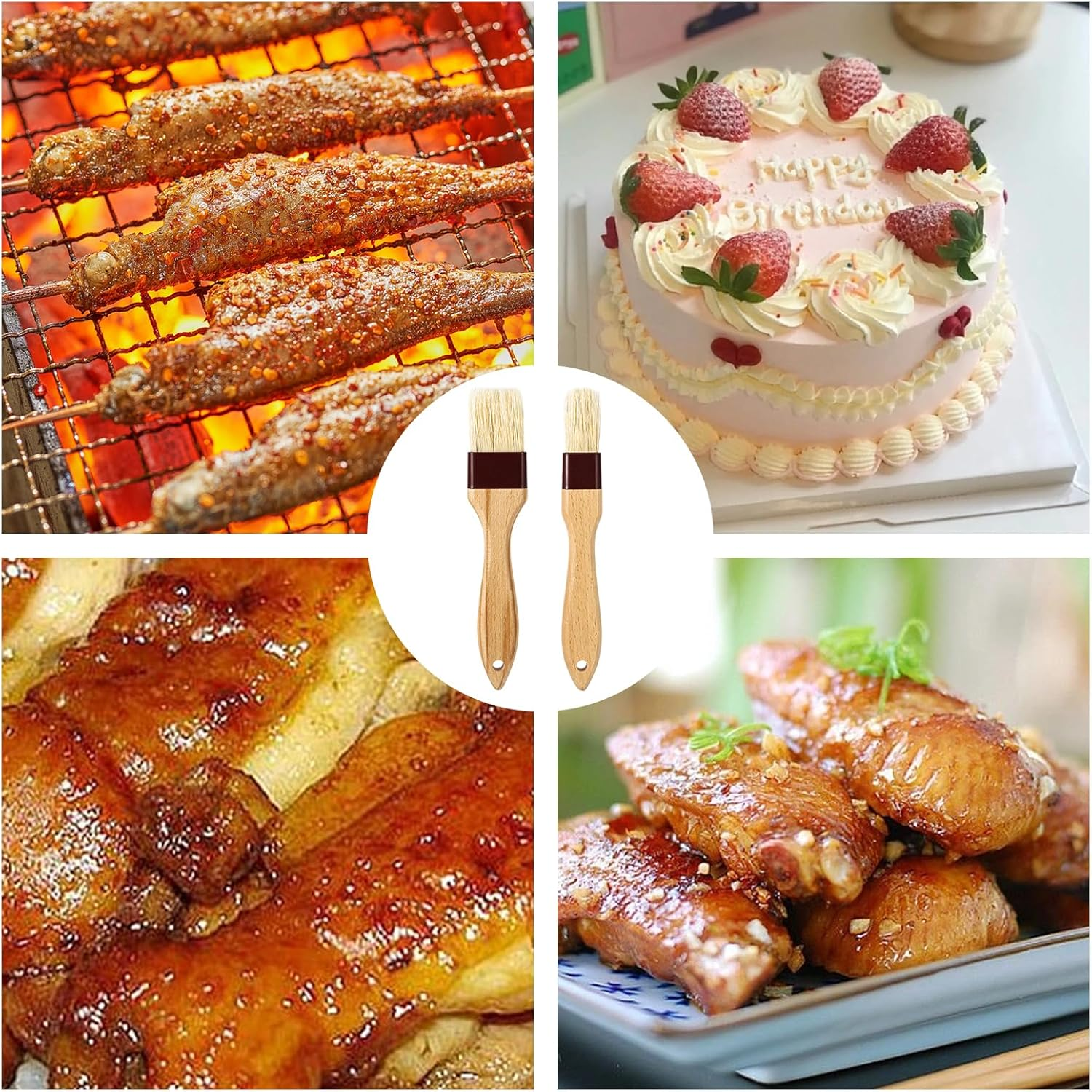 2Pcs Pastry Basting Brushes, Oil Brush for Cooking Boar Bristle Brushes BBQ Brushes for Sauce Kitchen Brush Pastry Brush for Oil Egg Spread Marinade Sauce for Baking(2 Sizes) image number 6