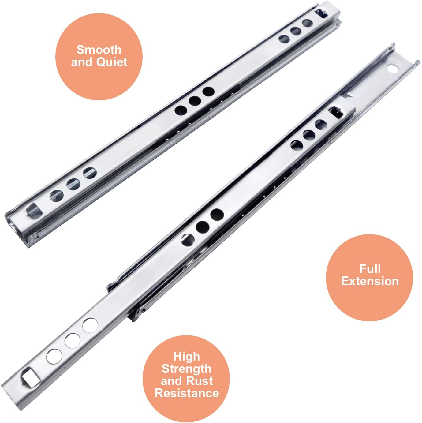 Drawer Runners, 17 Mm X 246 Mm Extension Runners with Partial Extension for Drawers, Ball Extension, Drawer Runner, Rail System, Furniture Fittings (1 Pair)