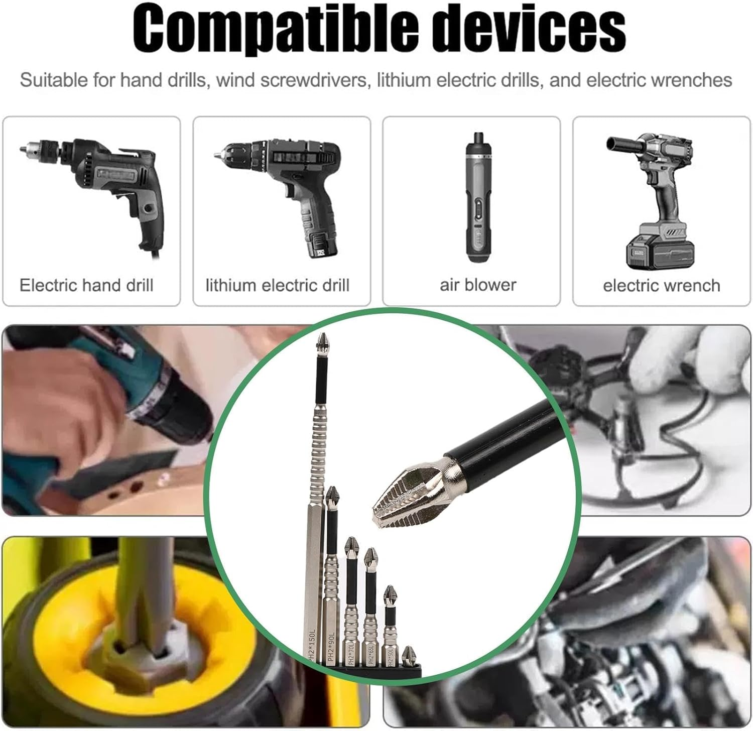 Vervesourced High Magnetic Screwdriver Drill Bits Set, Hexagonal Shank anti Slip, Electric Screwdriver Set, Suitable for Power and Hand Tools,6-Piece Alloy Steel Anti-Slip Drill Bits image number 1