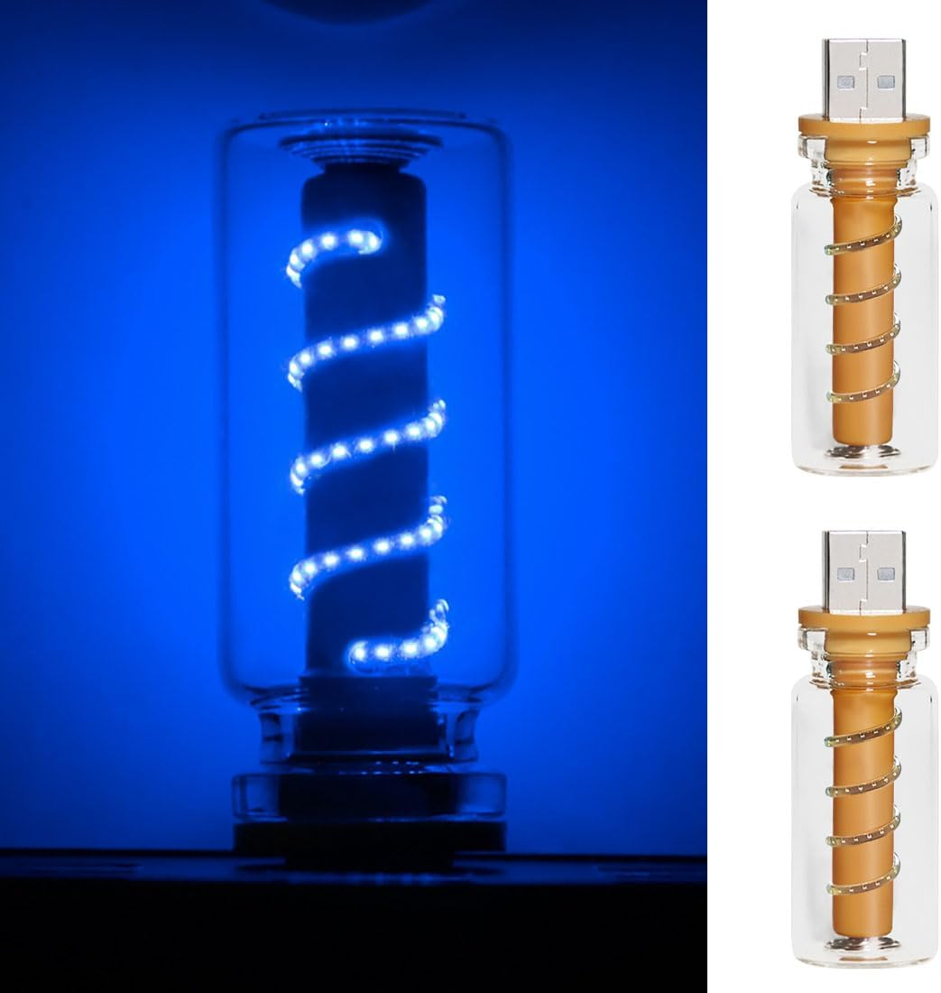 2 PCS Retro Car Lamps,Plug-In USB Led Interior Atmosphere Lights with Touch and Dimmable,Car USB Night Light,Portable Mini LED Interior Lamps,Blue