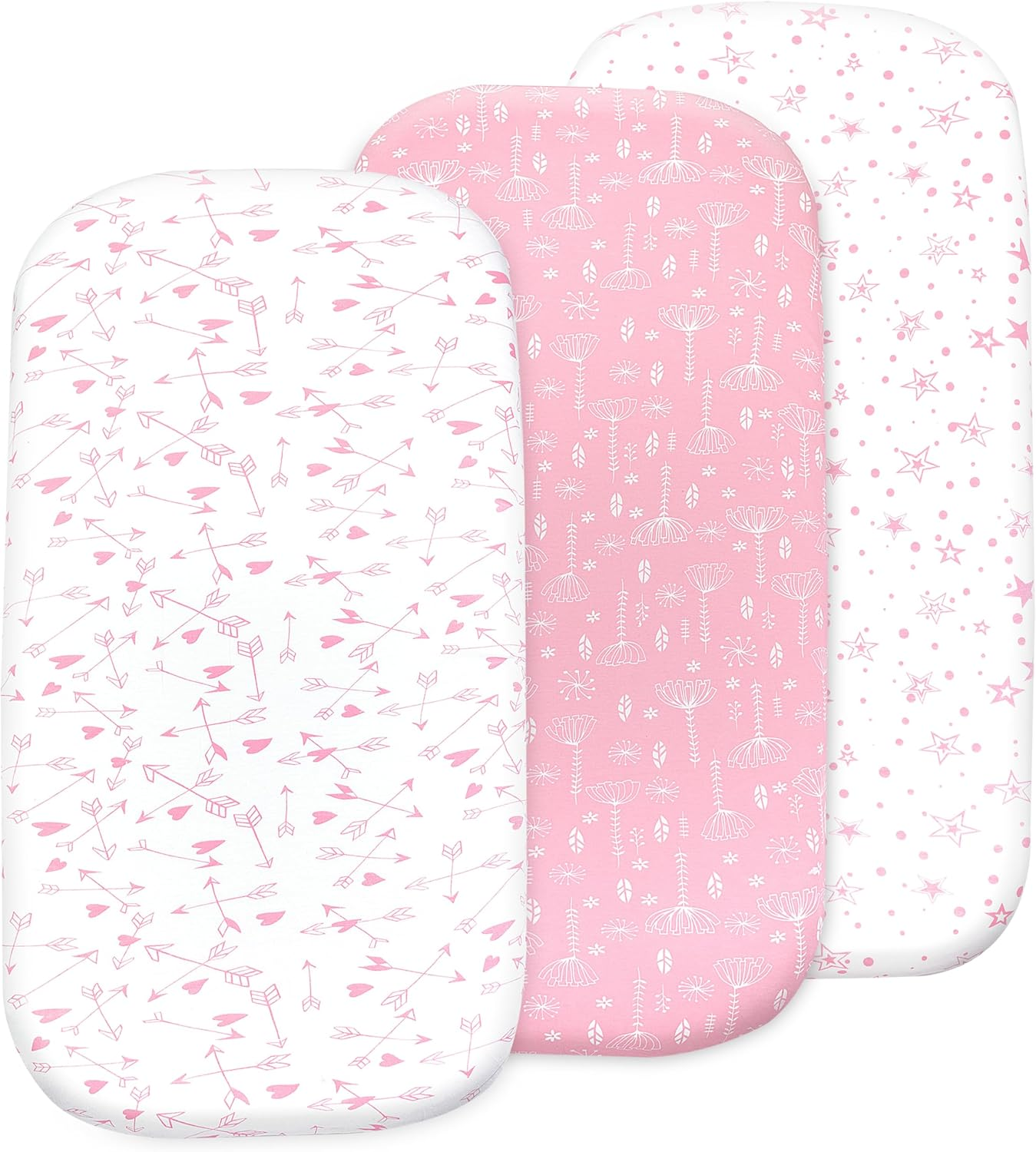 Baby Bassinet Sheet Set for Girl, 3 Pack, Universal Fitted for Oval, Hourglass & Rectangle Bassinet Mattress, Fitted Sheets Size 32 X 16 X 4 Inches image number 2