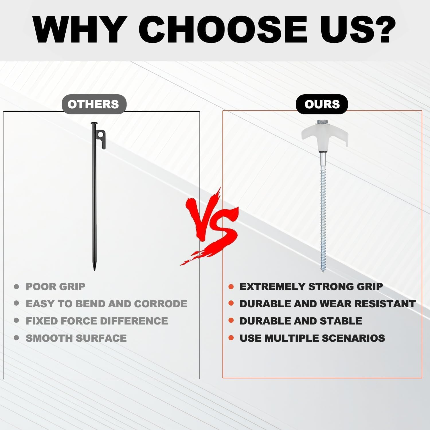 8Pack Tent Stakes-8&rdquo; Drill in Heavy Duty Ground Pegs Screw in Camping Stakes with Hex Head Driver Spikes Puller Protector Ratchet in a Carrying Bag for Camping Hiking, Hammocks Accessories (White) - White image number 2