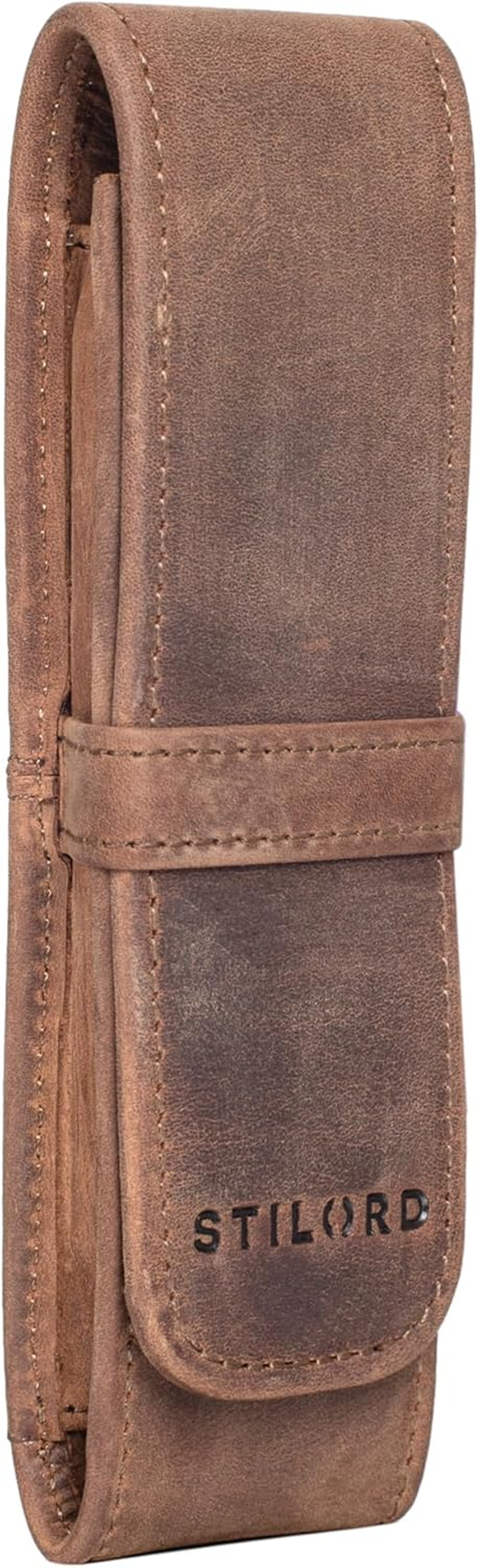 STILORD 'Penn' Leather Pen Case 2 Pens Leather Case Fountain Pen Case Pen Holder for 2 Writing Instruments Pen Case Pen Case Pencil Case Vintage image number 2