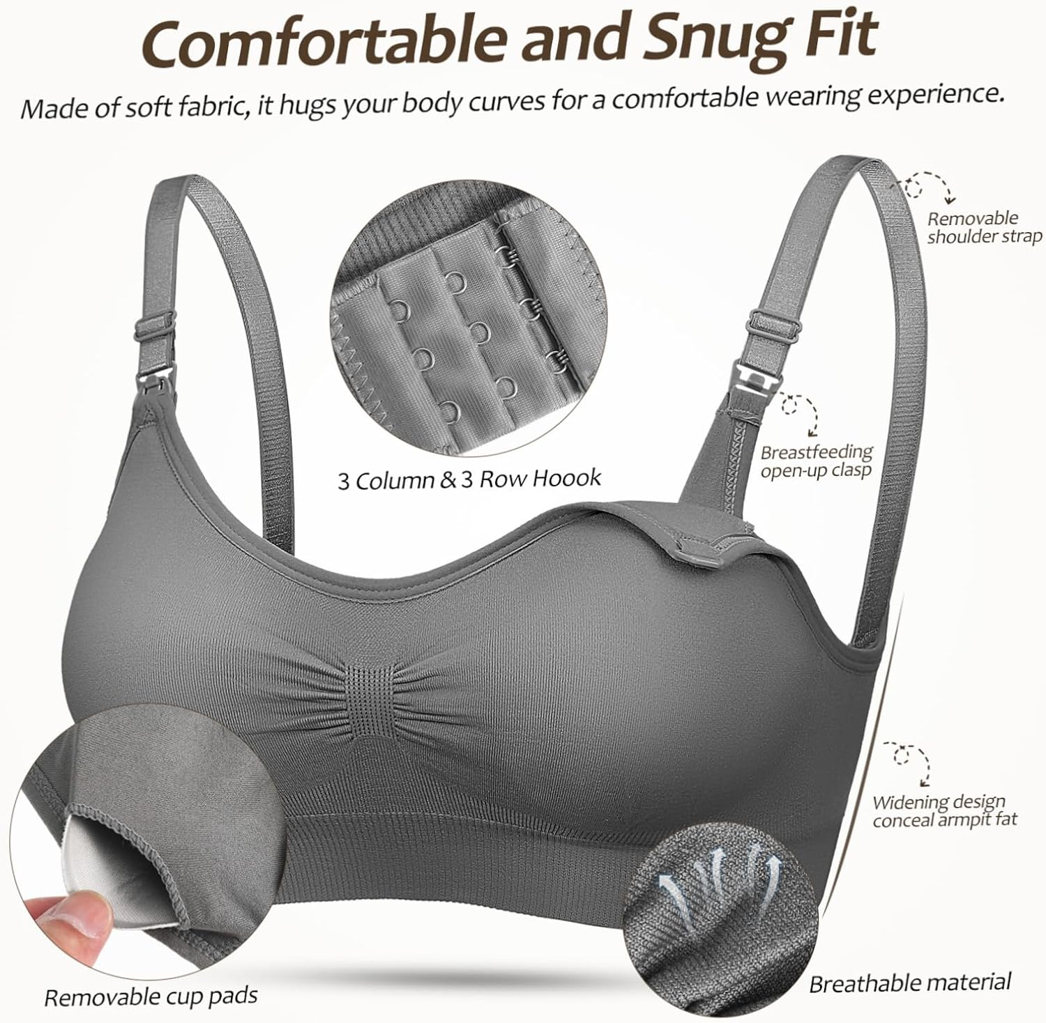 Nursing Bra Maternity Bras for Women Nursing Breastfeeding Postpartum Bras for Women Breastfeeding Pregnancy for Women Nirsing Ladies Moms% Spandex image number 4