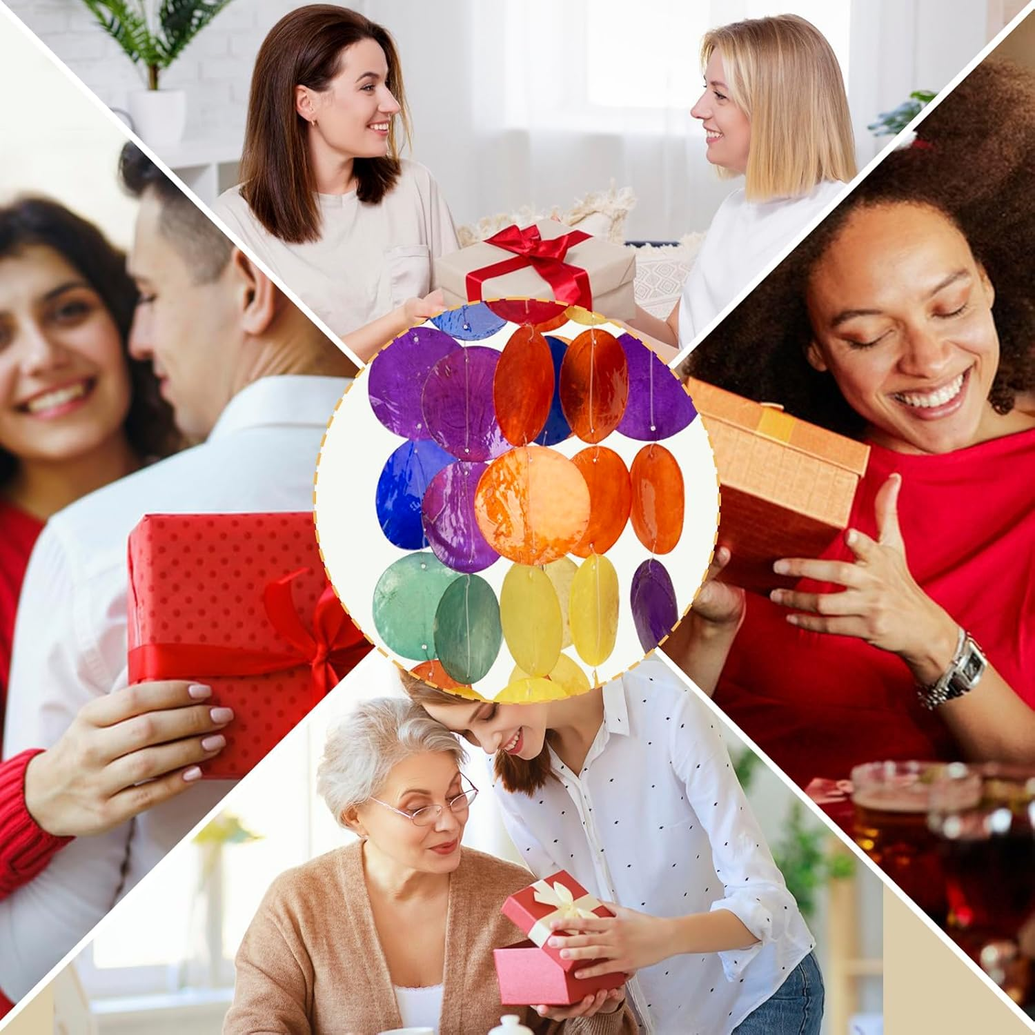 Wind Chimes for outside - Handcrafted Rainbow Capiz Shells Windchime Coastal Style Decor for Indoor/Outdoors, Garden Decor, Great Present for Women, Wind Chimes Lovers and More image number 1