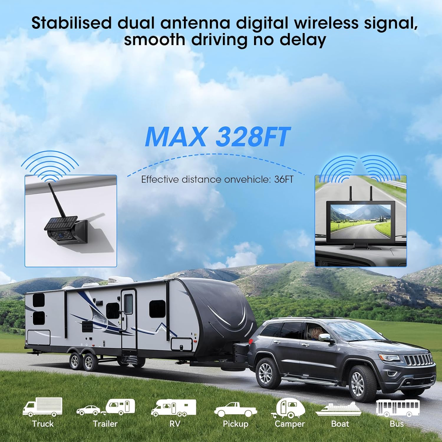 4 Magnetic Solar Wireless Backup Camera System: Easy Setup Trailer Camera Wireless with HD1080P 10.1" IPS Touchscreen 15,000Mah Rechargeable Camera for Truck,Tractor,Excavator,Caravan,Skid Steer image number 6
