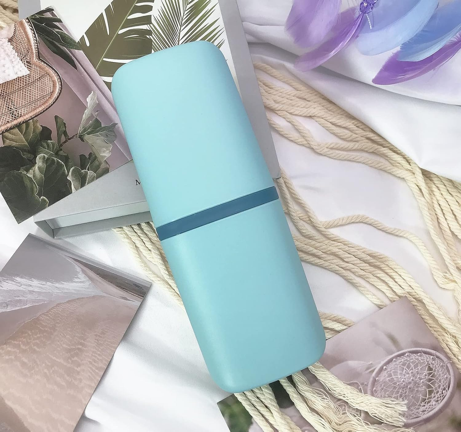 Sietdeseo Travel Toothbrush & Toothpaste Case, Portable Toothbrush Holder with Cup, Light Blue image number 1