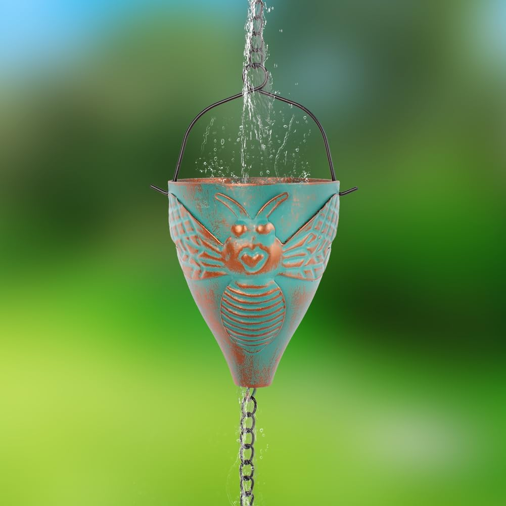 Giole 10 FT Rain Chain for Outside, Rain Chain with 10 Bee Pattern Cups Adjustable Rain Catcher Chain for Gutters, Eaves, Drainage, Replacement for Downpout - Green image number 6