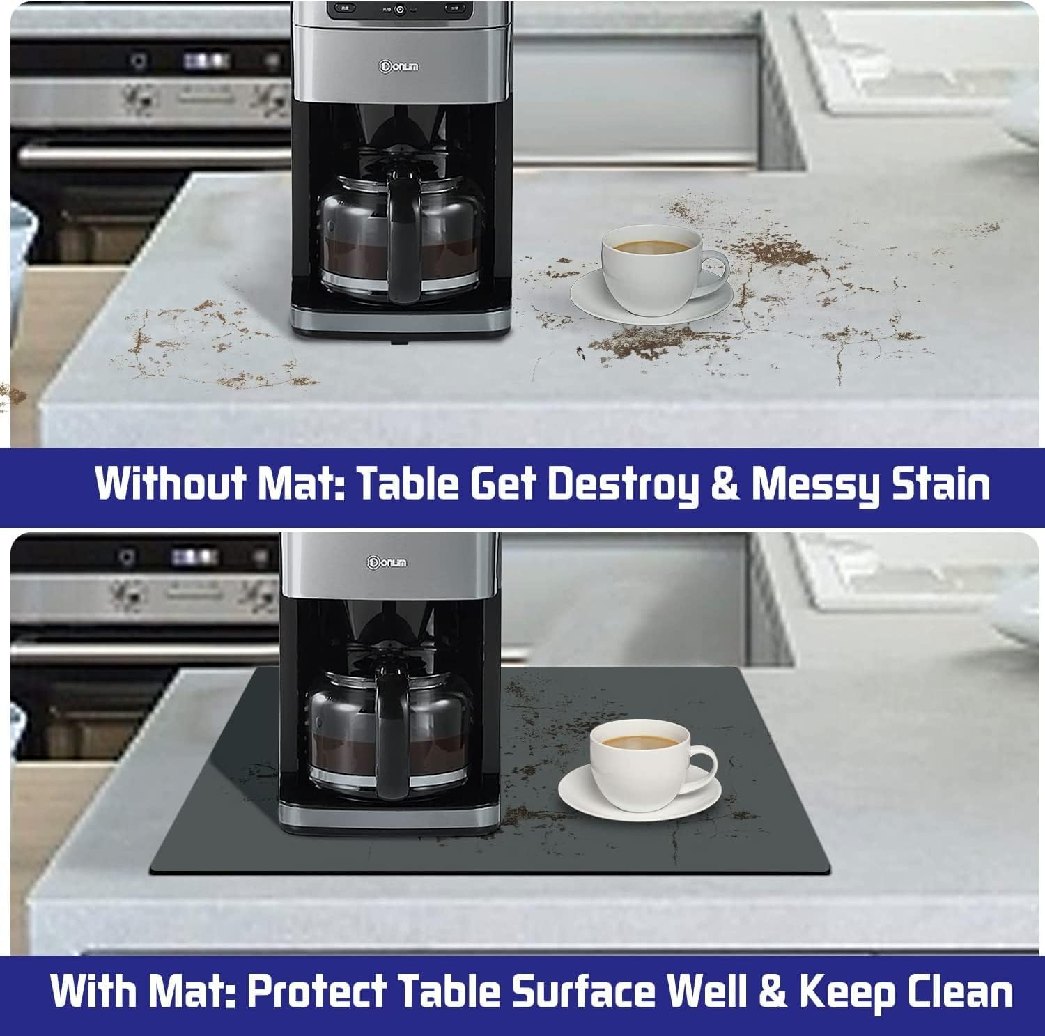 Monehet Coffee Mat for Countertops,Coffee Bar Mat ,Coffee Bar Accessories,Hide Stain Rubber Backed Absorbent Dish Drying Mat for Kitchen Counter 20''X24'' ﻿