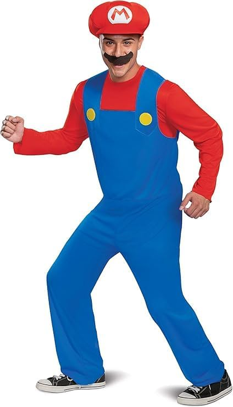 Disguise Mens Mario Costume, Official Nintendo Super Mario Bros Adult Costume with Hat and Mustache image number 3