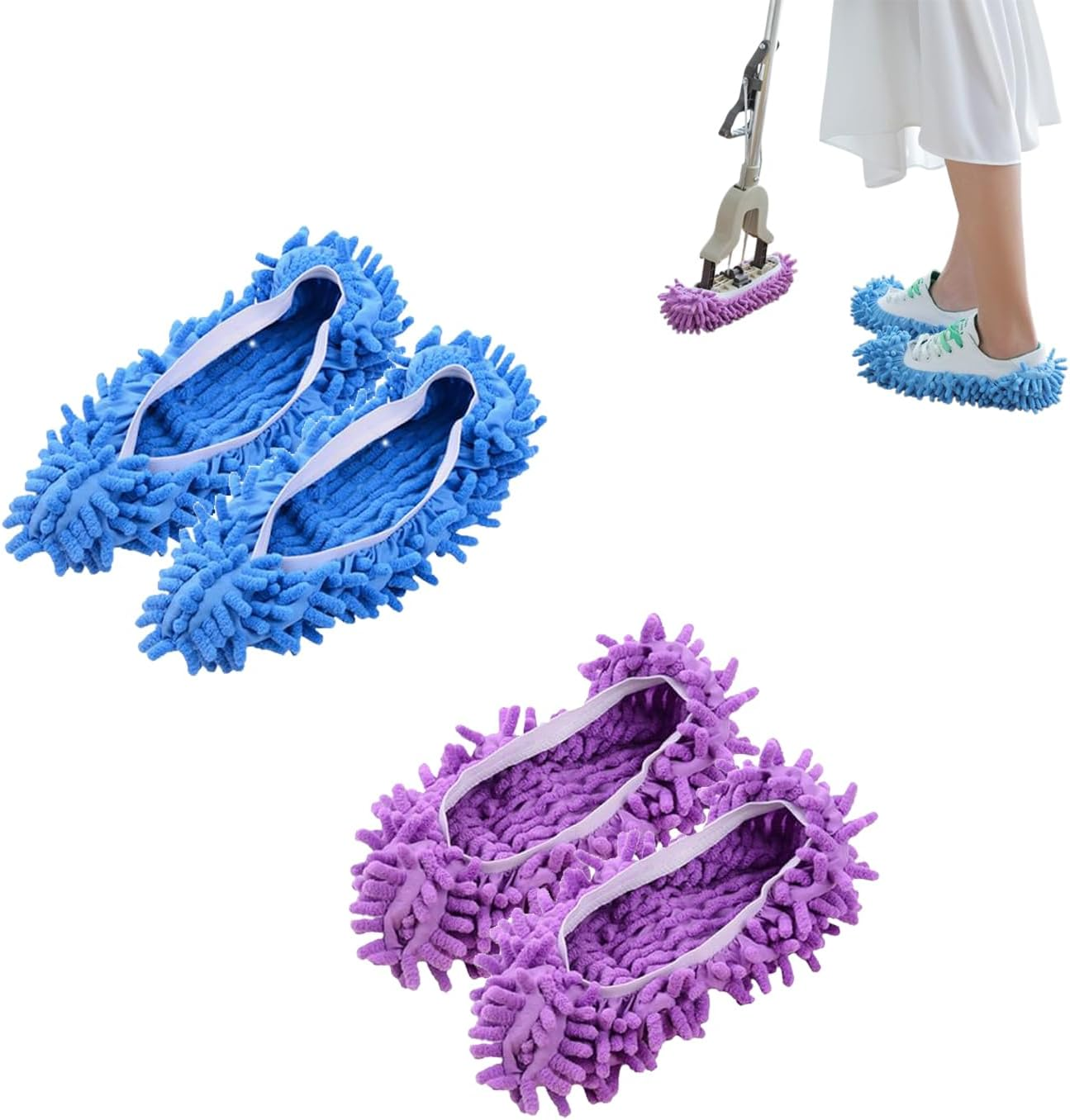 Microfiber Mop Slippers Shoes Cover, Reusable Floor Cleaning Shoes for Bathroom, Kitchen, House Polishing - 2 Pairs, Washable Dust Duster Shoes Cover image number 5