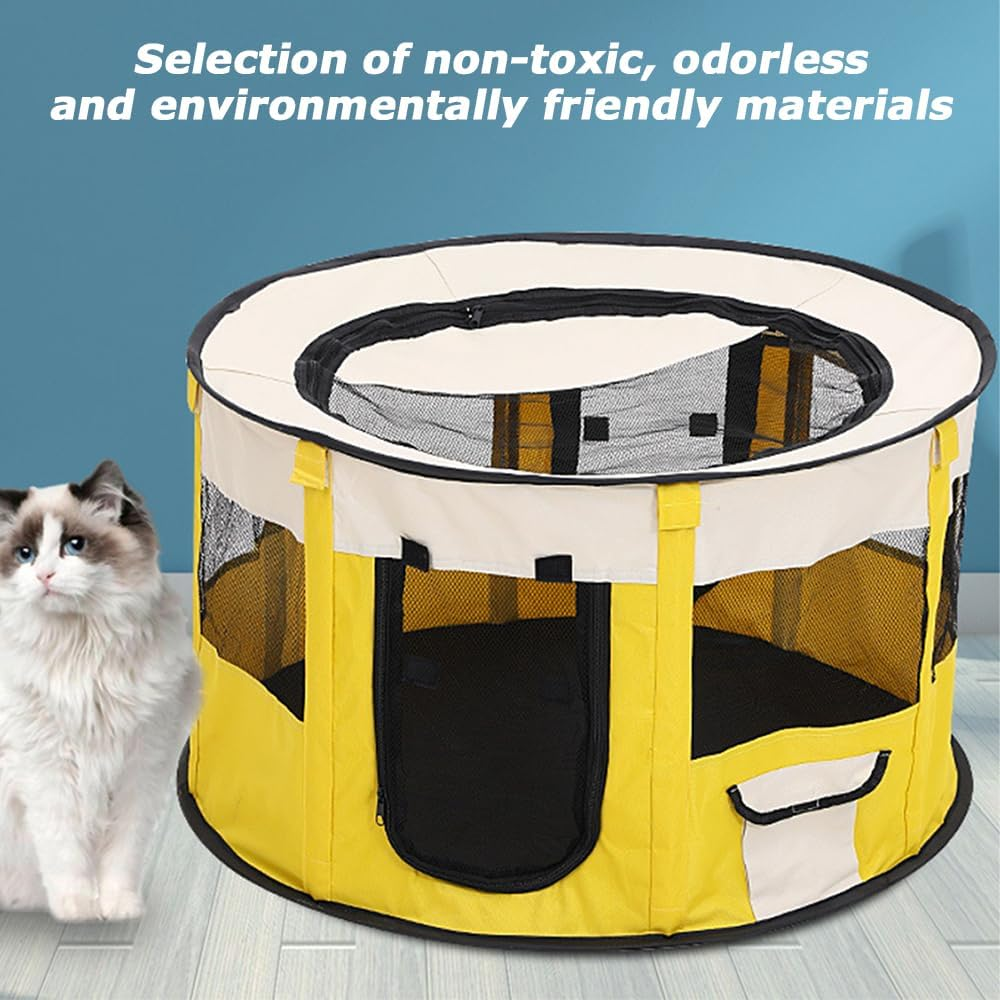 Cat House with Top Cover anti Escape, Small Animal Playpen, Pet Playpen Dog Tent, Yard Fence for Kitten, Puppy, Guinea Pig, Rabbits, Hamster (Yellow, 70 * 70 * 40CM) image number 3