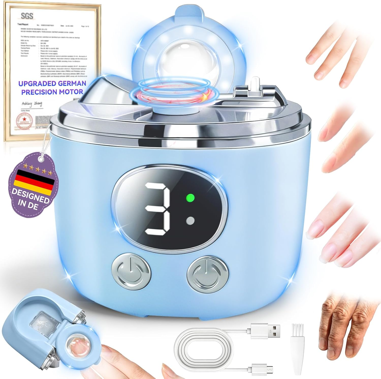 2026 Upgraded 2-In-1 Electric Nail Clipper【Top1 German Motor +56% Power】【3 Speeds & Double Mouth Blade】【Led Light & Magnifier Assistance】Clear Vision, Precise Trimming (Suitable for Families, Seniors) (Gray)