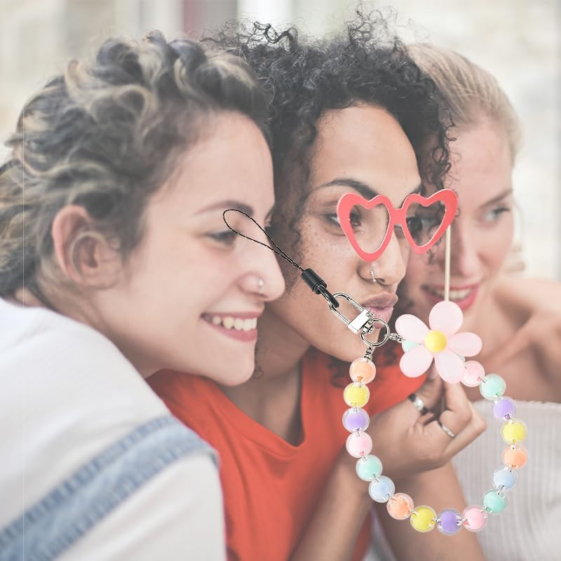 Cell Phone Chain Wrist Strap for Case Keychain - Pink Flower Beaded Lanyard Accessories Bracelet Wristlet for Women Ladies - Birthday Graduation Gifts for Friends - Blue Bracelet image number 4